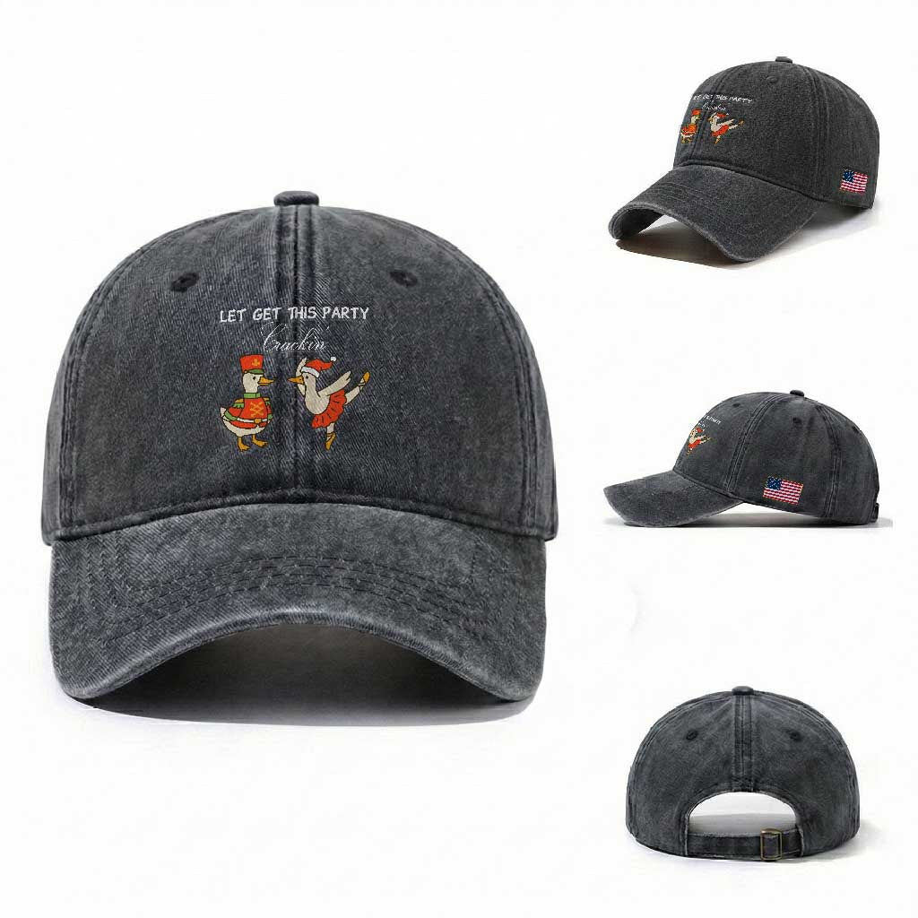 Funny Nutcracker Goose Christmas Washed Cotton Baseball Cap Let Get This Party Crackin TS14 Washed Cap Universal Fit Dark Gray Print Your Wear