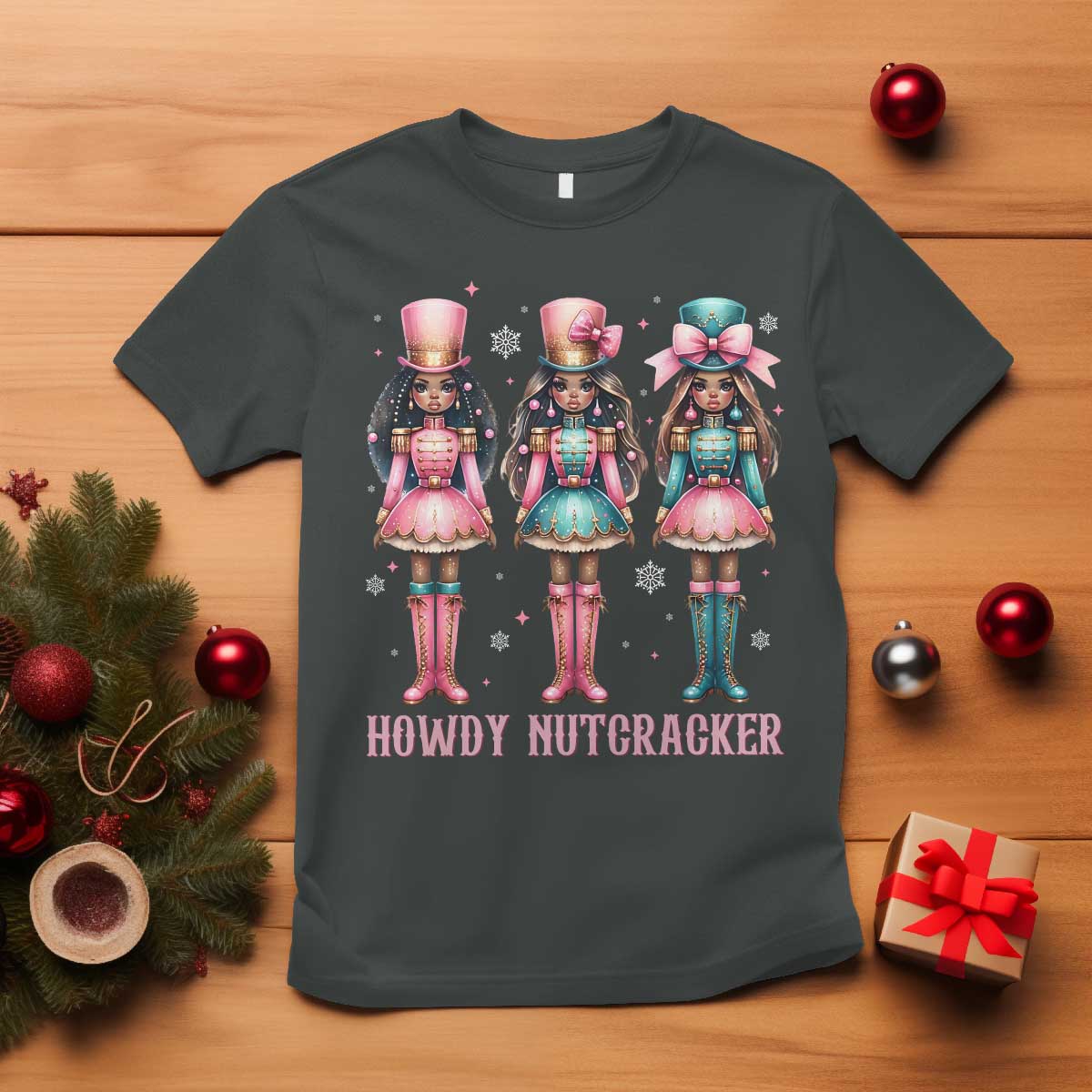 Howdy Nutcracker Cowgirl Christmas Western Country T Shirt TS14 Dark Heather Print Your Wear
