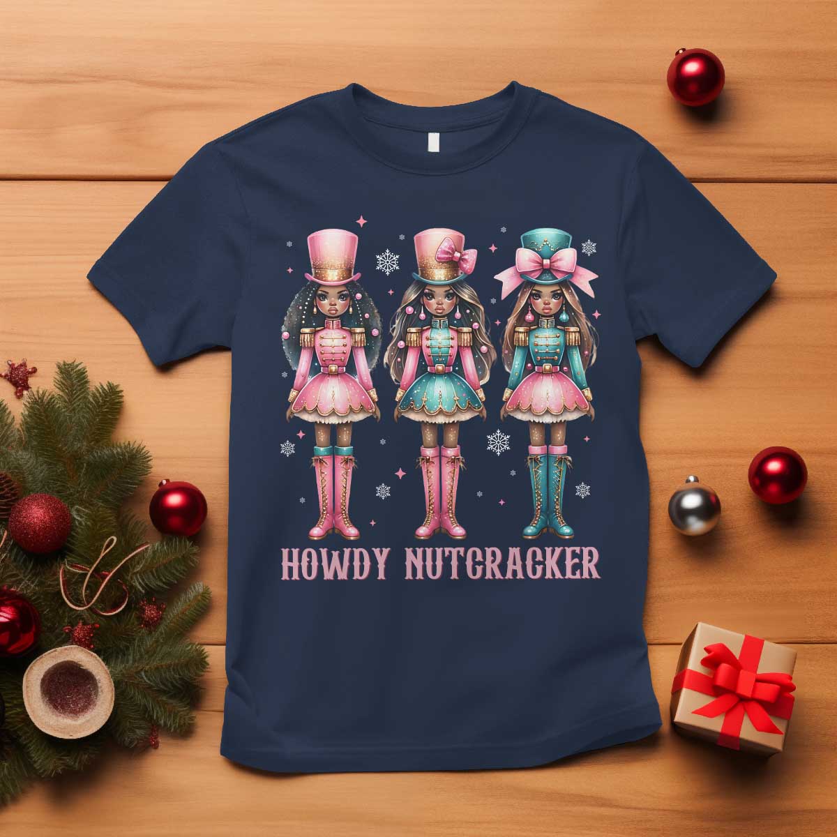 Howdy Nutcracker Cowgirl Christmas Western Country T Shirt TS14 Navy Print Your Wear