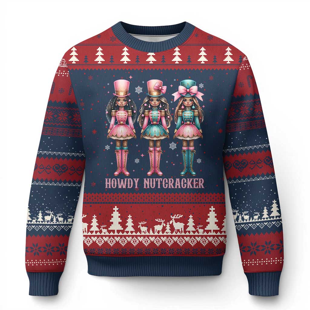 Howdy Nutcracker Cowgirl Christmas Western Country Ugly Christmas Sweater TS14 Navy Red Print Your Wear