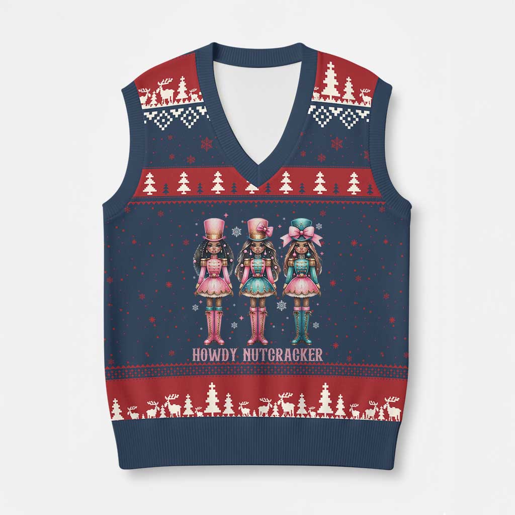 Howdy Nutcracker Cowgirl Christmas Western Country V-Neck Knit Sweater Vest TS14 Navy Red Print Your Wear