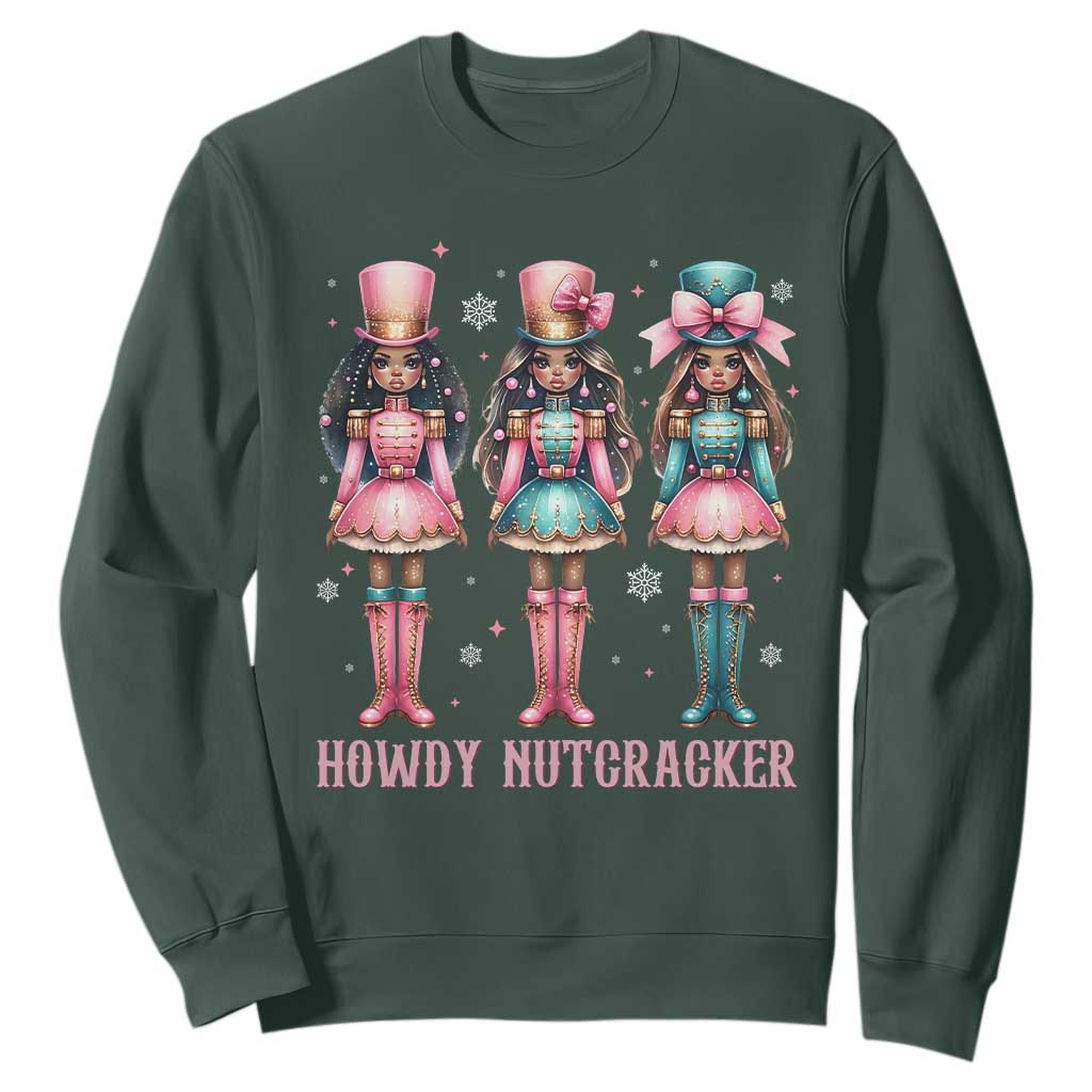 Howdy Nutcracker Cowgirl Christmas Western Country Sweatshirt TS14 Dark Forest Green Print Your Wear