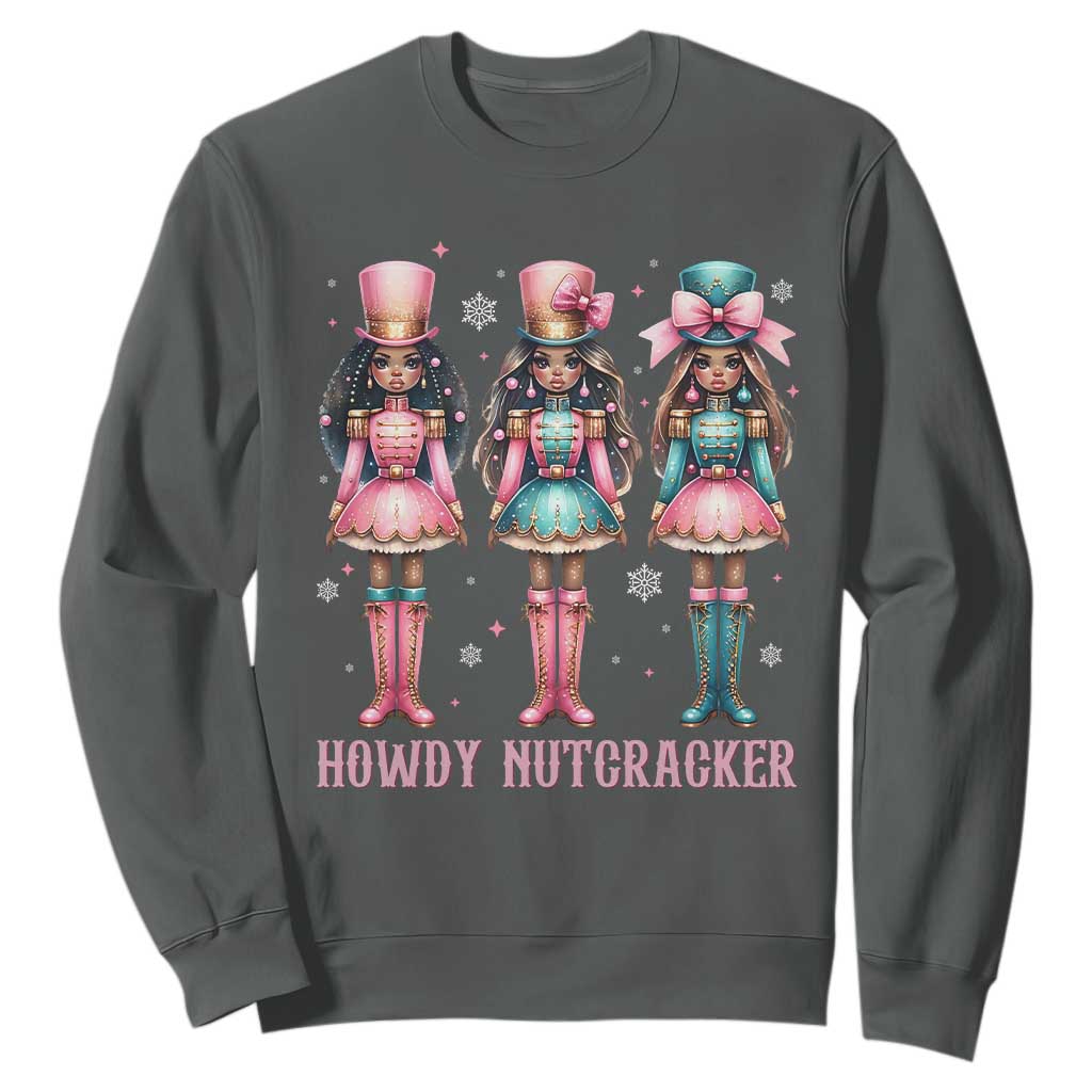 Howdy Nutcracker Cowgirl Christmas Western Country Sweatshirt TS14 Dark Heather Print Your Wear