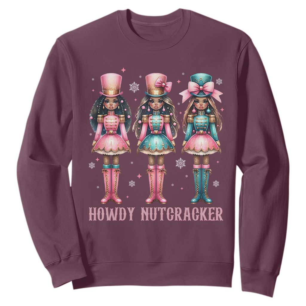 Howdy Nutcracker Cowgirl Christmas Western Country Sweatshirt TS14 Maroon Print Your Wear