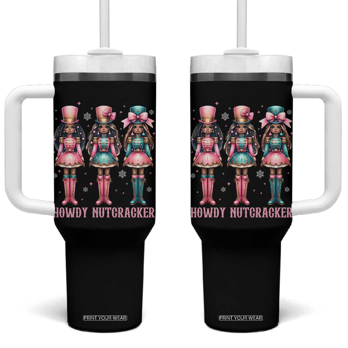 Howdy Nutcracker Cowgirl Christmas Western Country Tumbler With Handle TS14 One Size: 40 oz Black Print Your Wear
