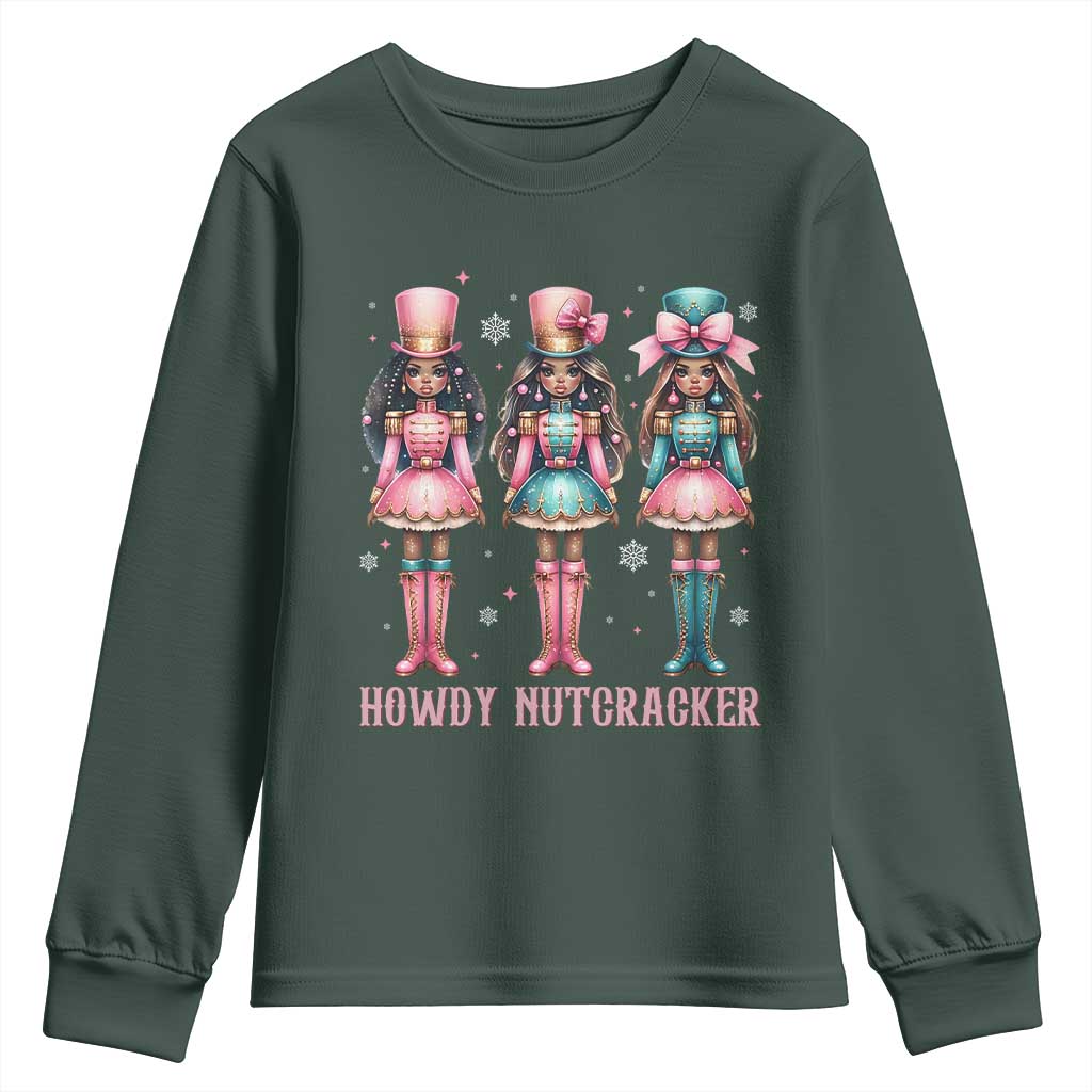 Howdy Nutcracker Cowgirl Christmas Western Country Youth Sweatshirt TS14 Dark Forest Green Print Your Wear