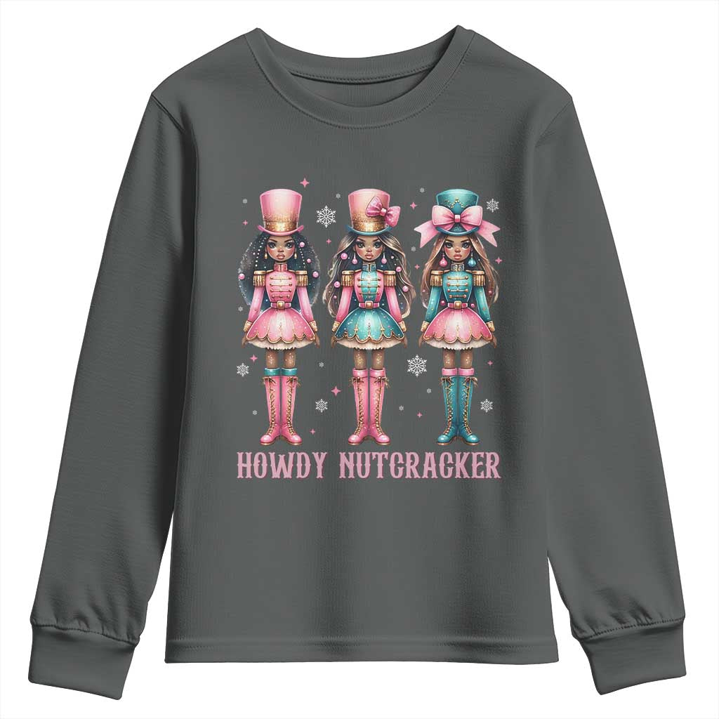 Howdy Nutcracker Cowgirl Christmas Western Country Youth Sweatshirt TS14 Dark Heather Print Your Wear