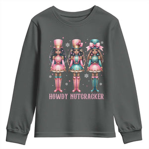 Howdy Nutcracker Cowgirl Christmas Western Country Youth Sweatshirt TS14 Dark Heather Print Your Wear