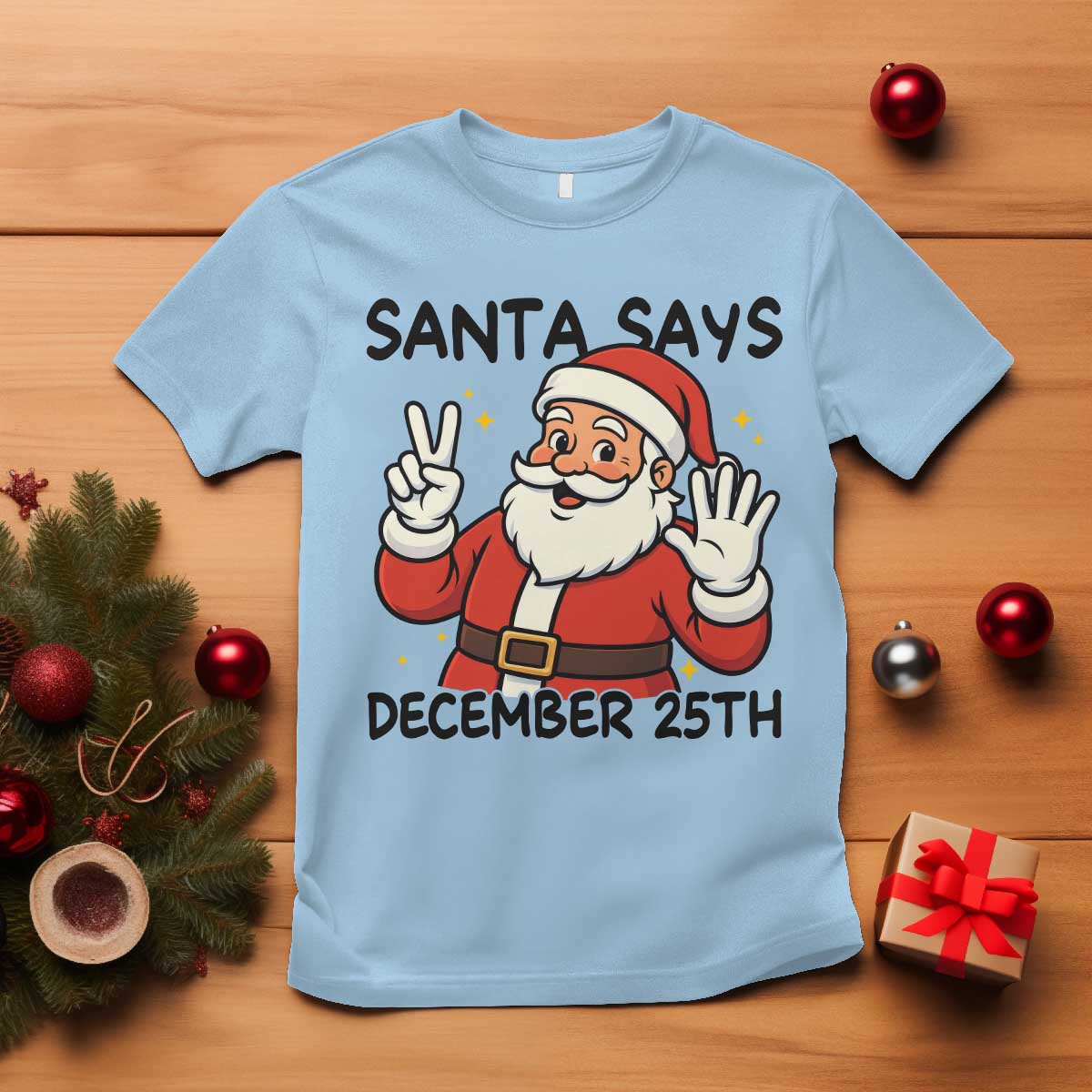 Santa Christmas December 25th Season T Shirt TS14 Light Blue Print Your Wear