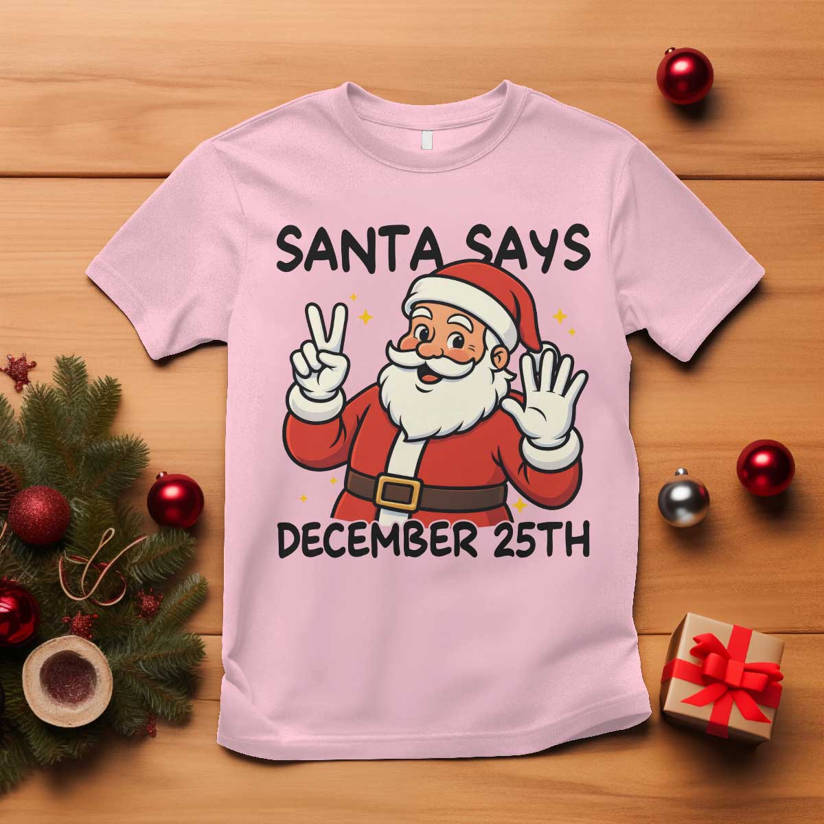 Santa Christmas December 25th Season T Shirt TS14 Light Pink Print Your Wear