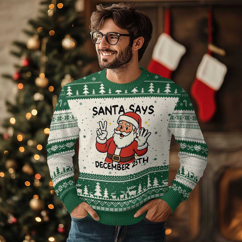 Santa Xmas December 25th Season Ugly Christmas Sweater TS14 Beige Green Print Your Wear