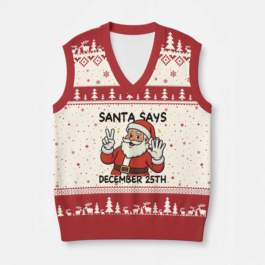 Santa Xmas December 25th Season V-Neck Knit Sweater Vest TS14 Beige Red Print Your Wear