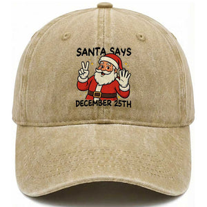 Santa Christmas December 25th Season Washed Cotton Baseball Cap TS14 Washed Cap Universal Fit Khaki Print Your Wear