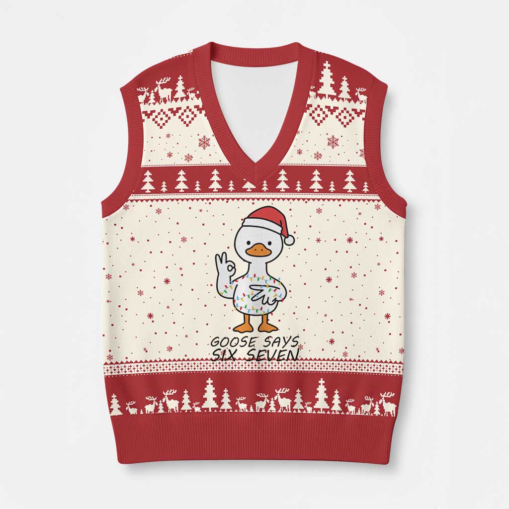 67 Six Seven Chirtsmas Meme V-Neck Knit Sweater Vest Funny Silly Goose TS14 Beige Red Print Your Wear
