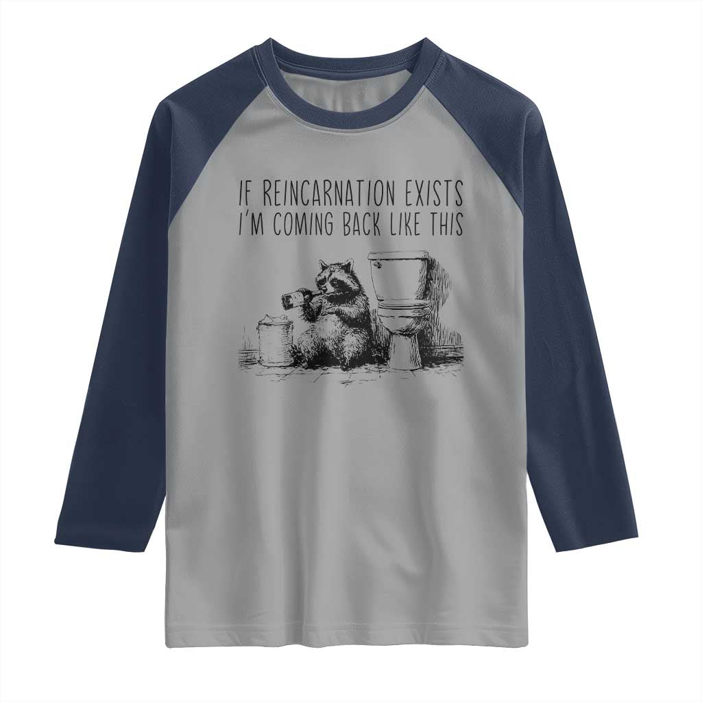 Funny Drunk Raccoon Raglan Shirt Trashed Panda Meme TS14 Sport Gray Navy Print Your Wear