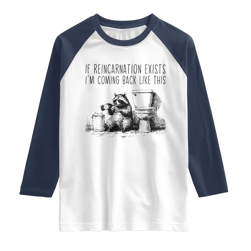 Funny Drunk Raccoon Raglan Shirt Trashed Panda Meme TS14 White Navy Print Your Wear