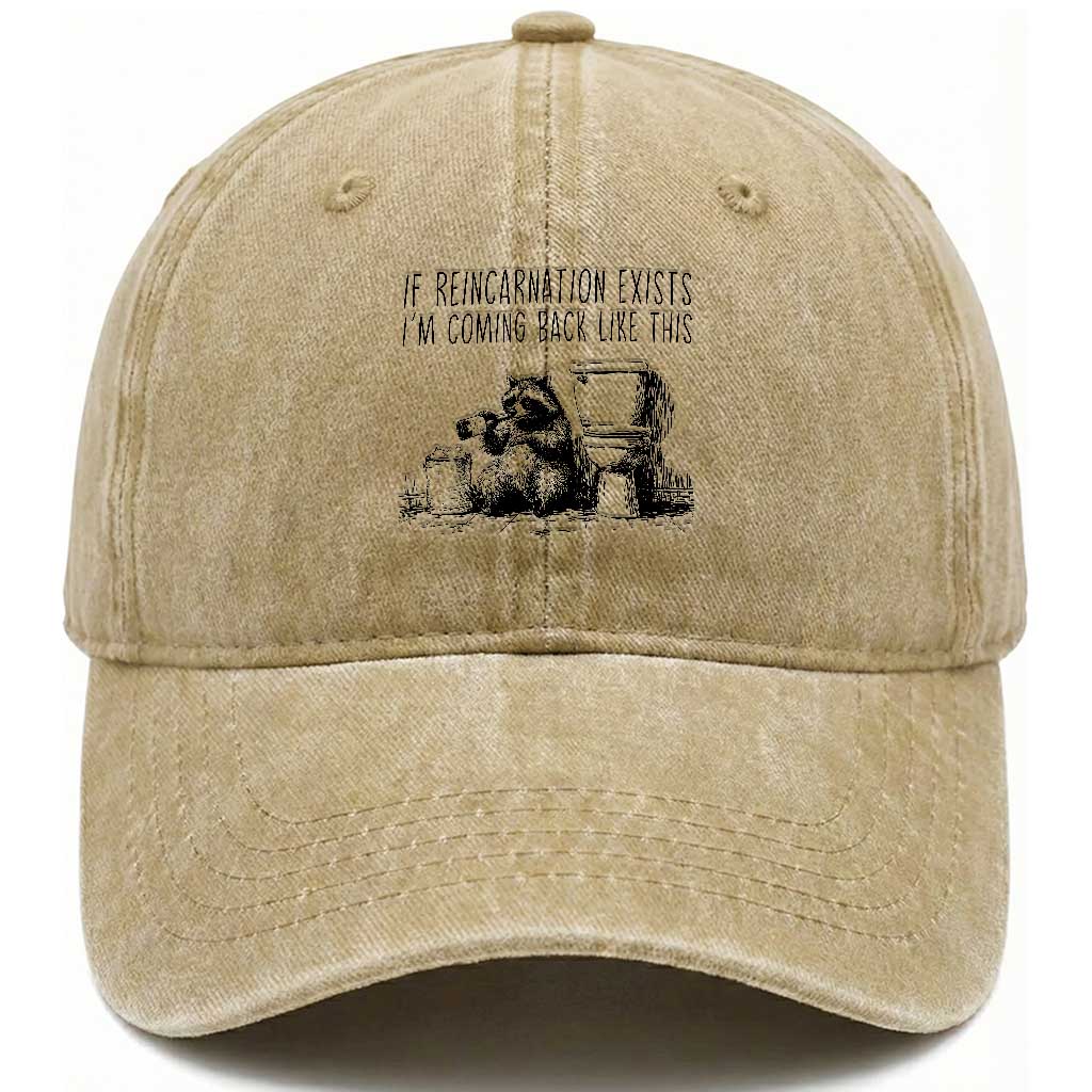 Funny Drunk Raccoon Washed Cotton Baseball Cap Trashed Panda Meme TS14 Washed Cap Universal Fit Khaki Print Your Wear