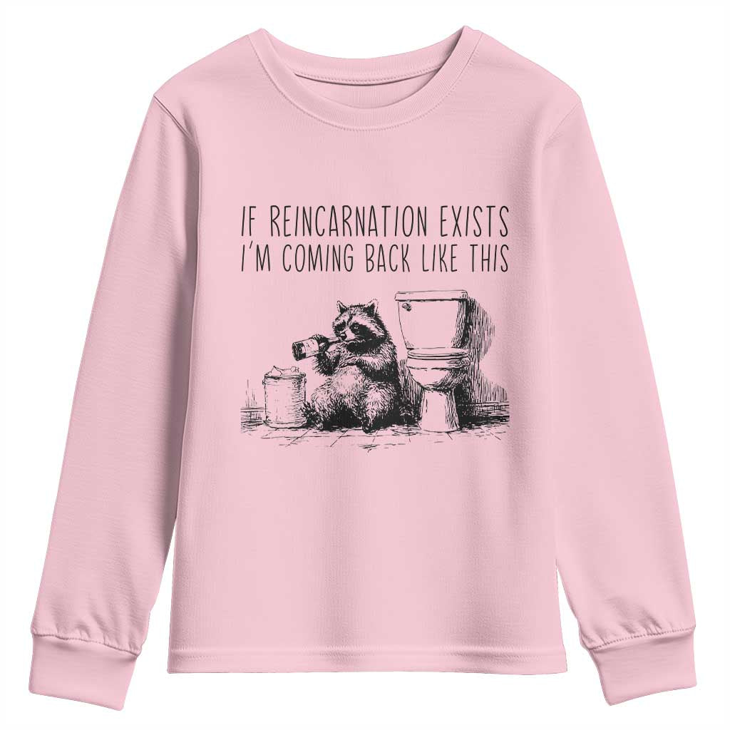Funny Drunk Raccoon Youth Sweatshirt Trashed Panda Meme TS14 Light Pink Print Your Wear
