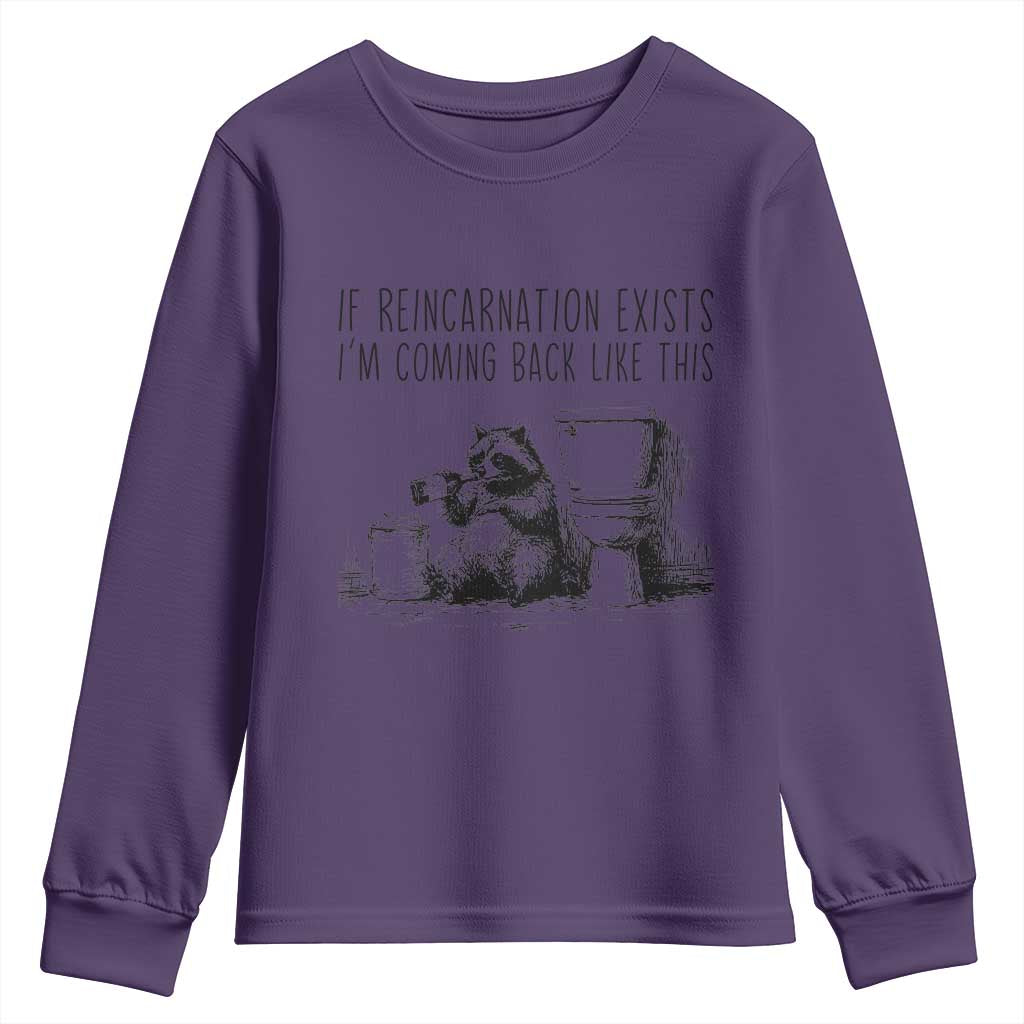 Funny Drunk Raccoon Youth Sweatshirt Trashed Panda Meme TS14 Purple Print Your Wear