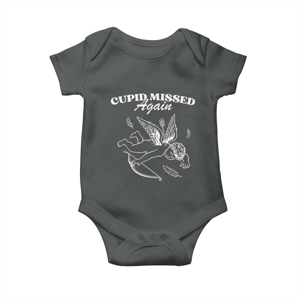 Funny Anti Valentine Baby Onesie Cupid Missed Again TS14 Dark Heather Print Your Wear