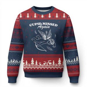 Funny Anti Valentine Ugly Christmas Sweater Cupid Missed Again TS14 Navy Red Print Your Wear