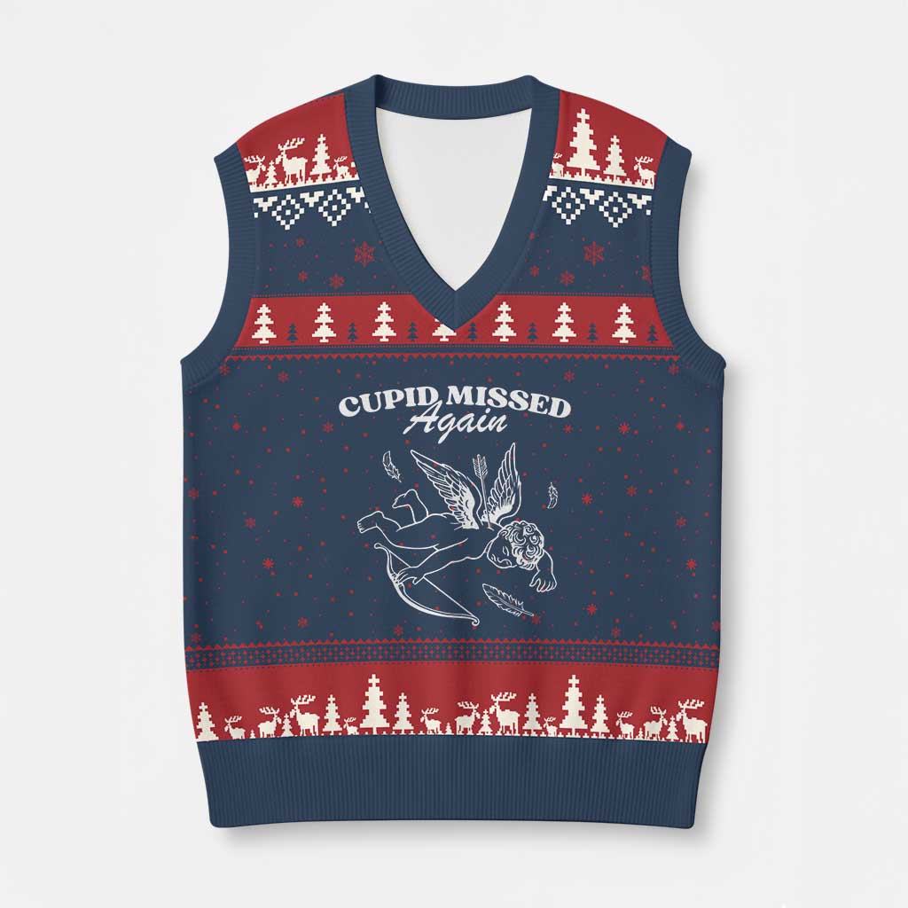Funny Anti Valentine V-Neck Knit Sweater Vest Cupid Missed Again TS14 Navy Red Print Your Wear