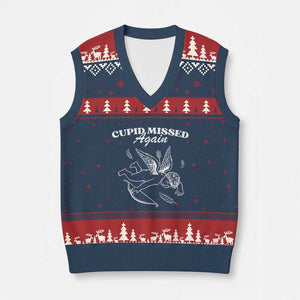 Funny Anti Valentine V-Neck Knit Sweater Vest Cupid Missed Again TS14 Navy Red Print Your Wear