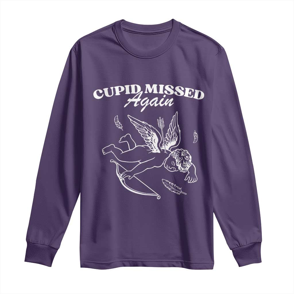 Funny Anti Valentine Long Sleeve Shirt Cupid Missed Again TS14 Purple Print Your Wear