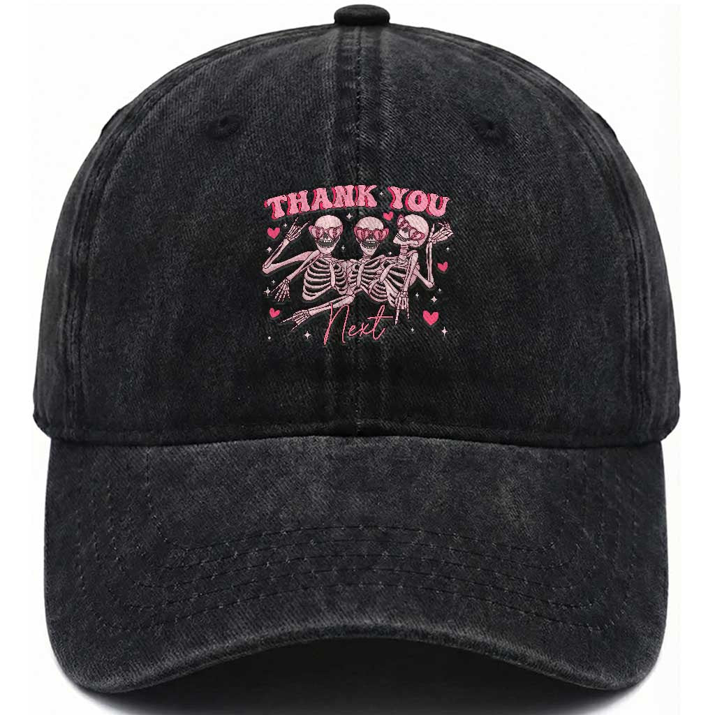 Funny Skeleton Anti Valentines Washed Cotton Baseball Cap TS14 Washed Cap Universal Fit Black Print Your Wear