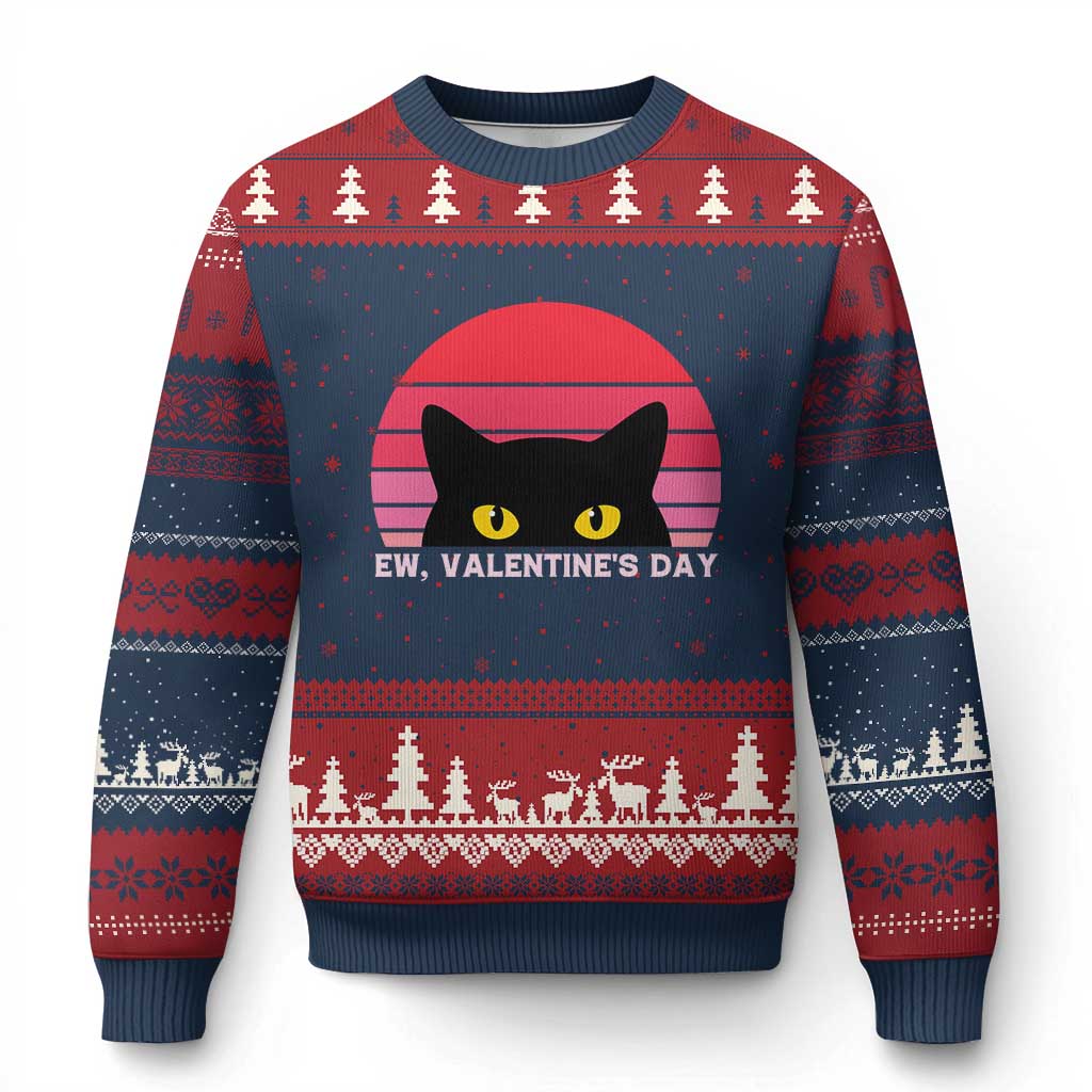 Funny Black Cat Anti Valentine Meme Ugly Christmas Sweater TS14 Navy Red Print Your Wear