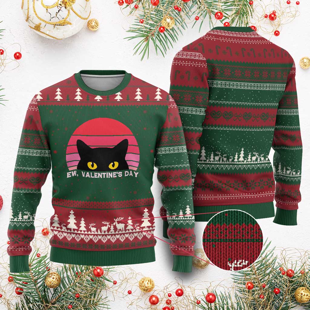 Funny Black Cat Anti Valentine Meme Ugly Christmas Sweater TS14 Red Green Print Your Wear
