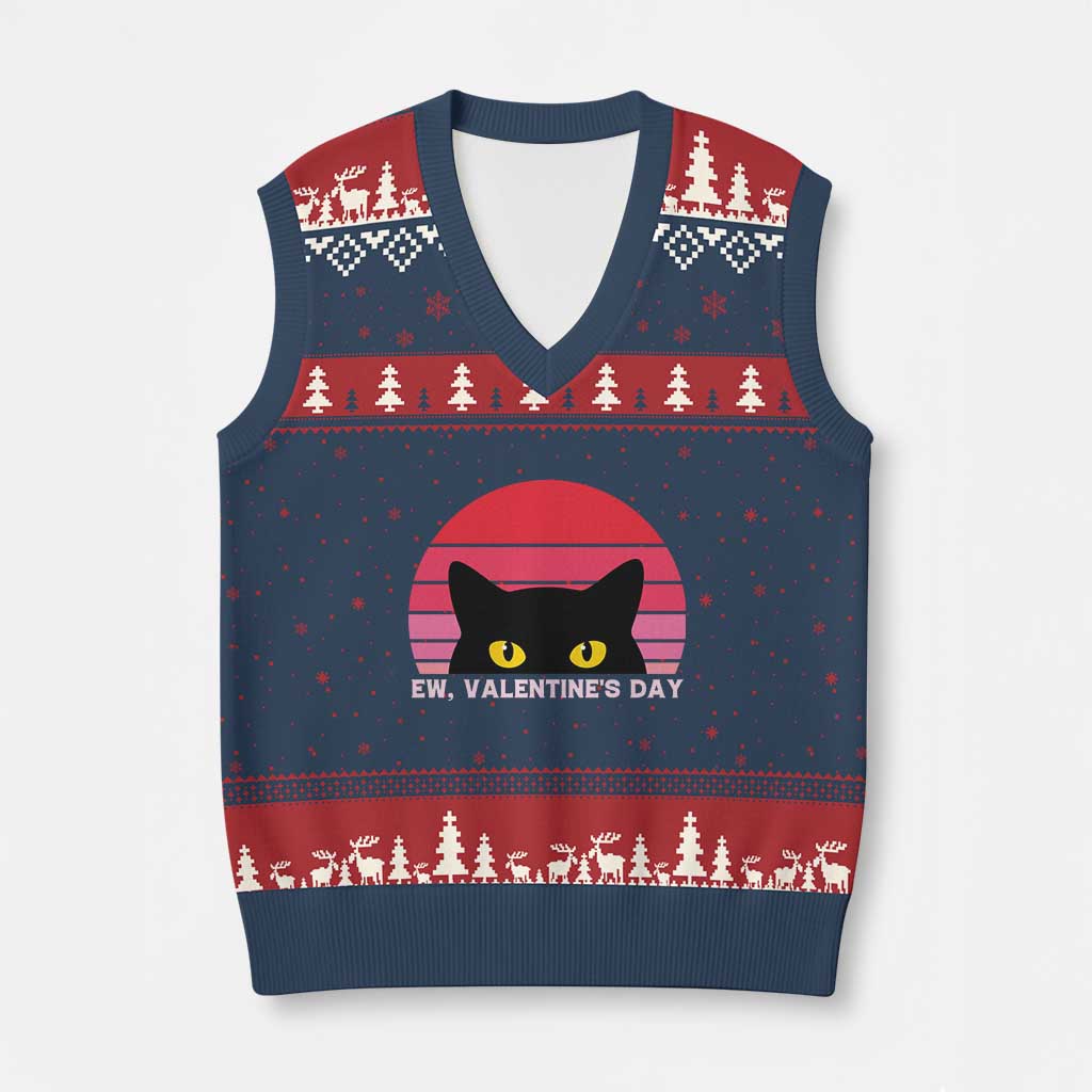 Funny Black Cat Anti Valentine Meme V-Neck Knit Sweater Vest TS14 Navy Red Print Your Wear
