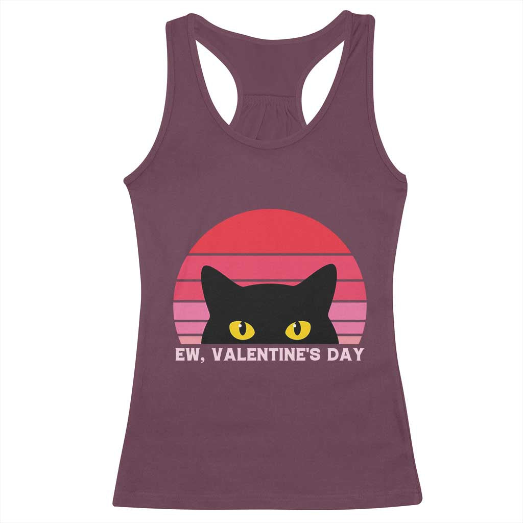 Funny Black Cat Anti Valentine Meme Racerback Tank Top TS14 Maroon Print Your Wear