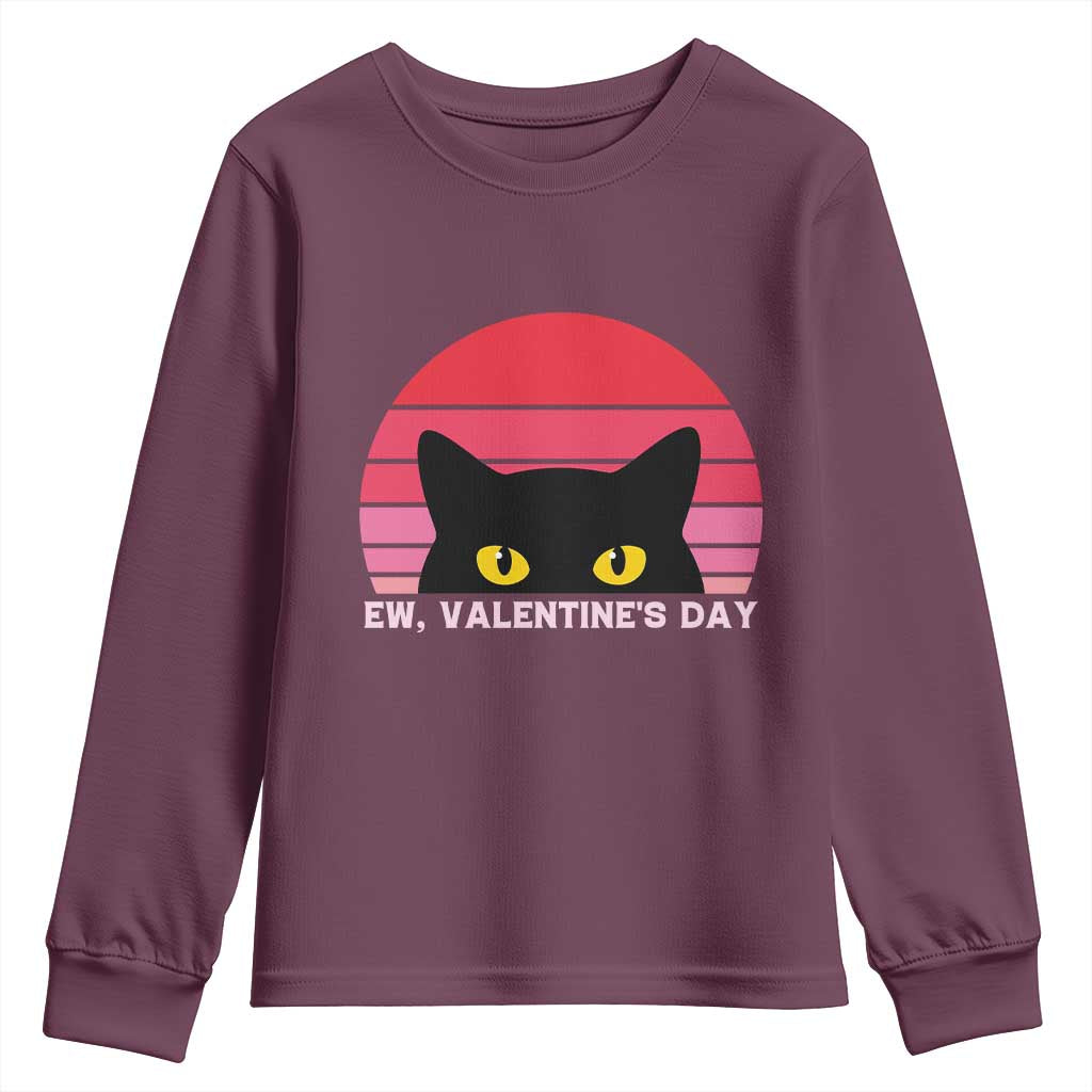 Funny Black Cat Anti Valentine Meme Youth Sweatshirt TS14 Maroon Print Your Wear