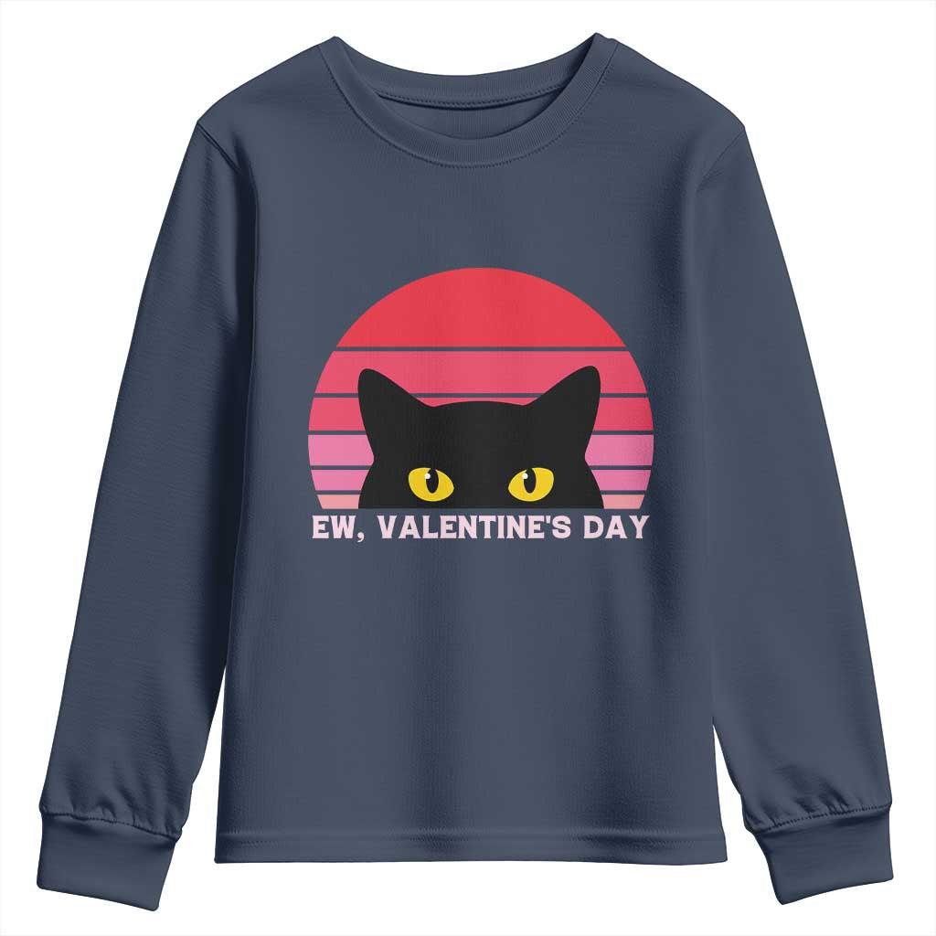 Funny Black Cat Anti Valentine Meme Youth Sweatshirt TS14 Navy Print Your Wear