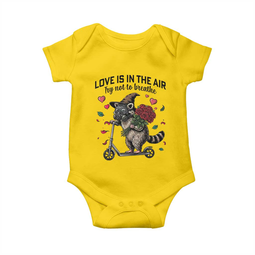 Funny Raccoon Scooter Anti Valentine Baby Onesie Love Is In The Air Try Not To Breathe TS14 Daisy Print Your Wear