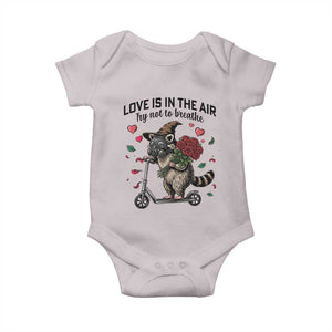 Funny Raccoon Scooter Anti Valentine Baby Onesie Love Is In The Air Try Not To Breathe TS14 Ice Gray Print Your Wear