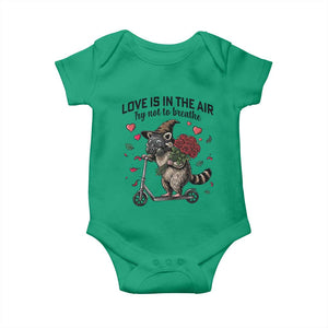 Funny Raccoon Scooter Anti Valentine Baby Onesie Love Is In The Air Try Not To Breathe TS14 Irish Green Print Your Wear