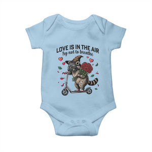 Funny Raccoon Scooter Anti Valentine Baby Onesie Love Is In The Air Try Not To Breathe TS14 Light Blue Print Your Wear