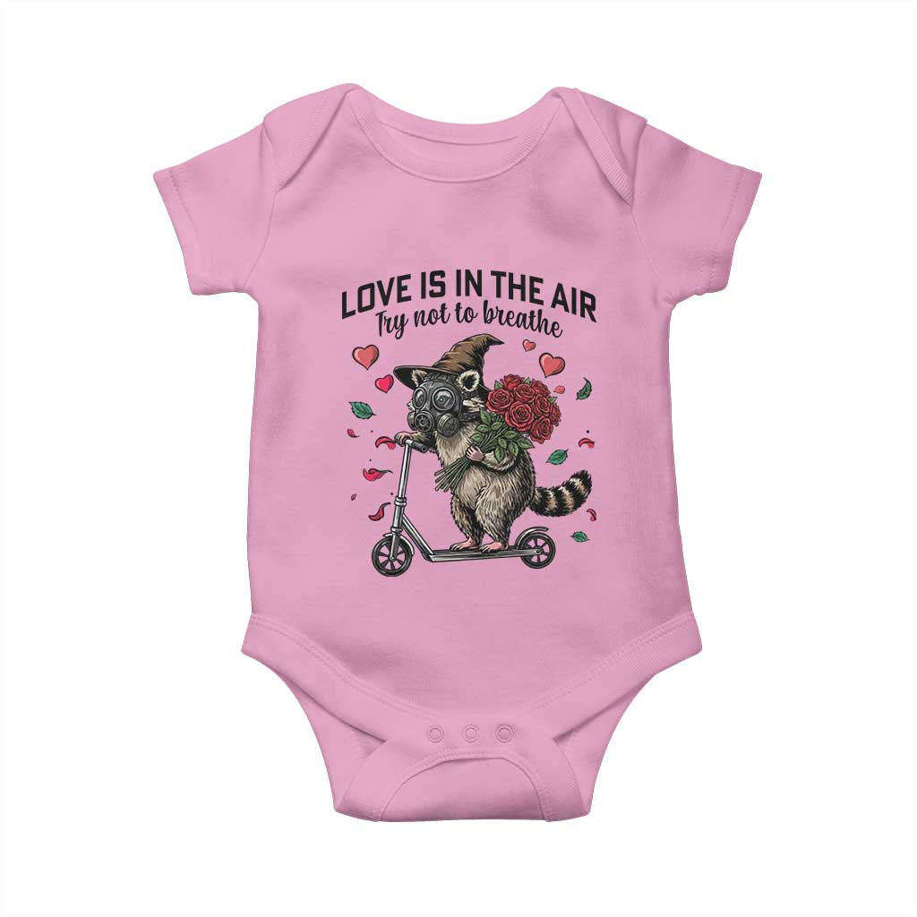 Funny Raccoon Scooter Anti Valentine Baby Onesie Love Is In The Air Try Not To Breathe TS14 Light Pink Print Your Wear