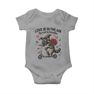 Funny Raccoon Scooter Anti Valentine Baby Onesie Love Is In The Air Try Not To Breathe TS14 Sport Gray Print Your Wear