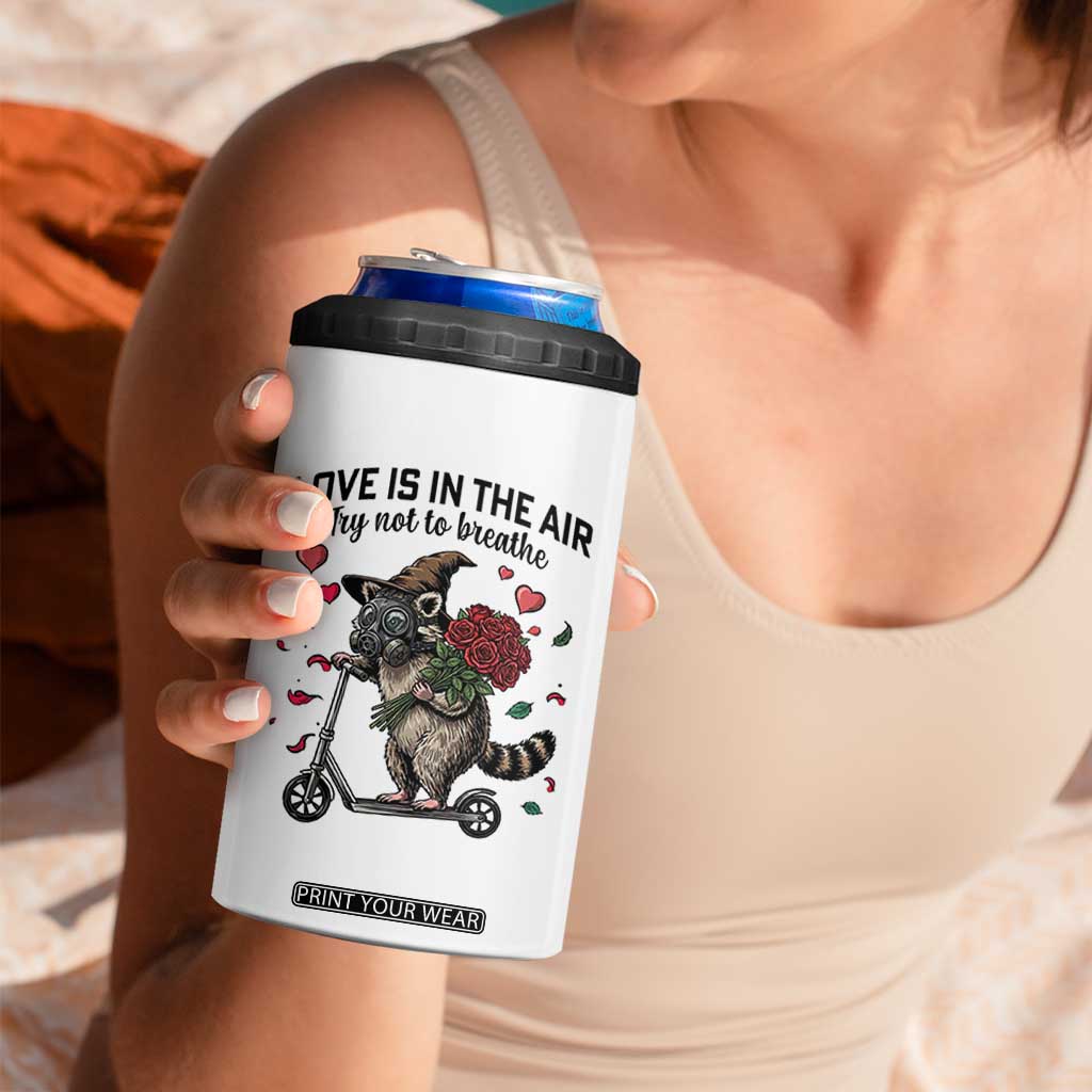 Funny Raccoon Scooter Anti Valentine 4 in 1 Can Cooler Tumbler Love Is In The Air Try Not To Breathe TS14 Print Your Wear
