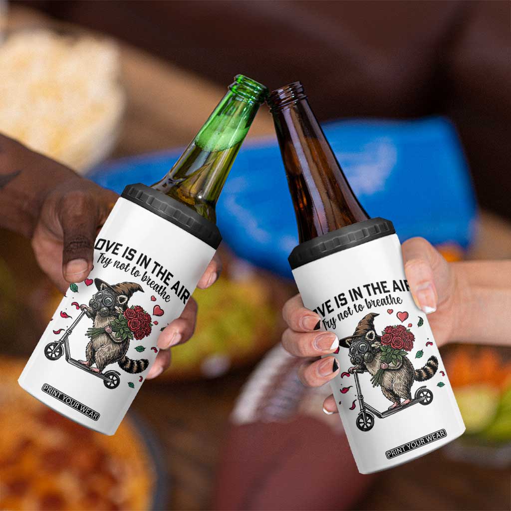 Funny Raccoon Scooter Anti Valentine 4 in 1 Can Cooler Tumbler Love Is In The Air Try Not To Breathe TS14 Print Your Wear