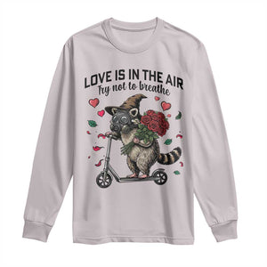 Funny Raccoon Scooter Anti Valentine Long Sleeve Shirt Love Is In The Air Try Not To Breathe TS14 Ice Gray Print Your Wear