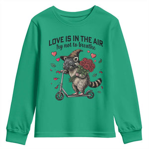 Funny Raccoon Scooter Anti Valentine Youth Sweatshirt Love Is In The Air Try Not To Breathe TS14 Irish Green Print Your Wear