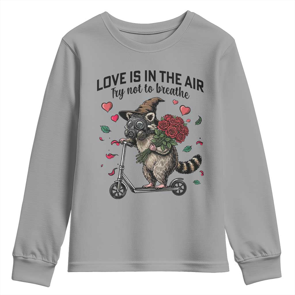 Funny Raccoon Scooter Anti Valentine Youth Sweatshirt Love Is In The Air Try Not To Breathe TS14 Sport Gray Print Your Wear