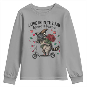 Funny Raccoon Scooter Anti Valentine Youth Sweatshirt Love Is In The Air Try Not To Breathe TS14 Sport Gray Print Your Wear