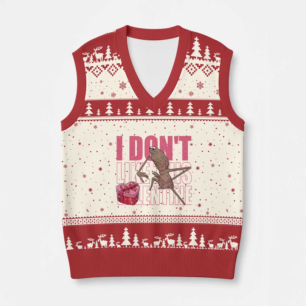 Marcus The Worm Funny Valentine Meme V-Neck Knit Sweater Vest I Don't Like This Valentine TS14 Beige Red Print Your Wear
