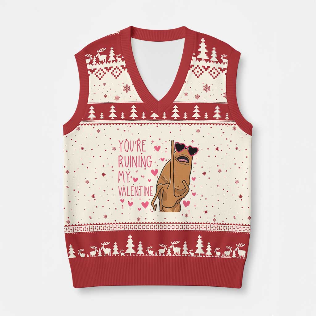 Marcus The Worm Meme V-Neck Knit Sweater Vest Funny Anti Valentines Day TS14 Beige Red Print Your Wear