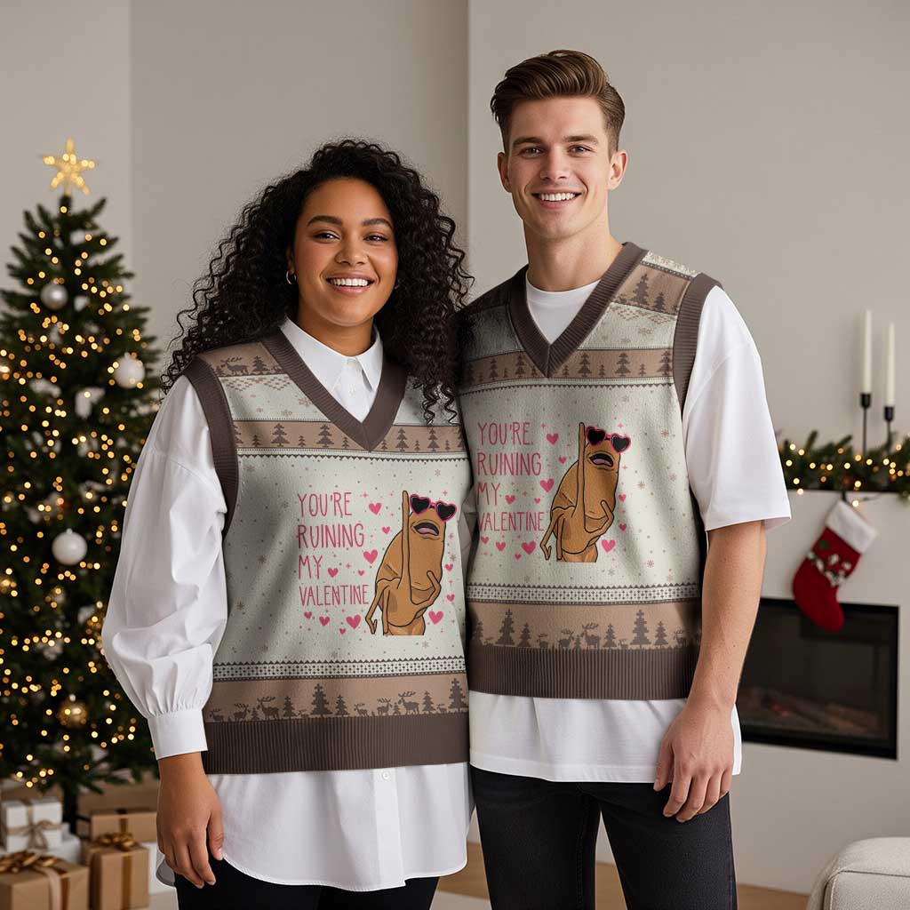 Marcus The Worm Meme V-Neck Knit Sweater Vest Funny Anti Valentines Day TS14 Mocha Mousse Print Your Wear